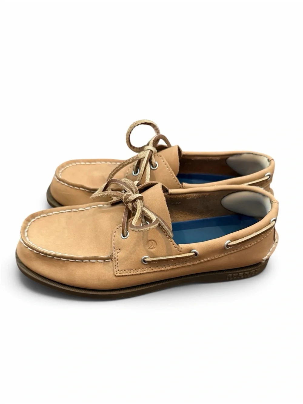 Sperry Kids Tan Boat Shoes with Blue Insole